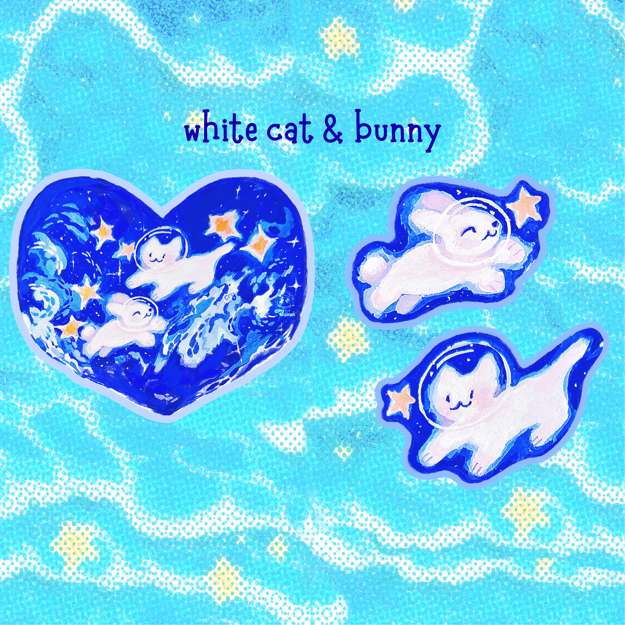 White Cat & Bunny - Sticker