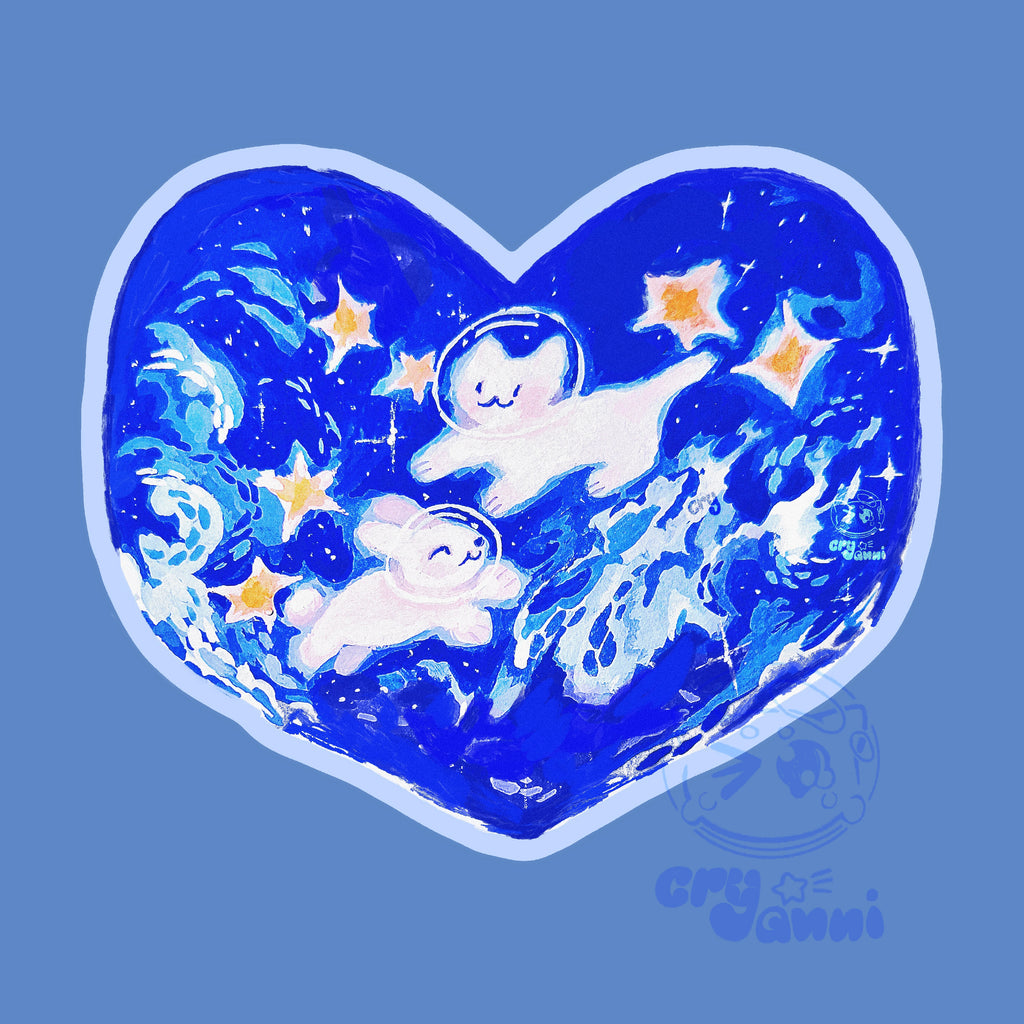 White Cat & Bunny - Pair Sticker