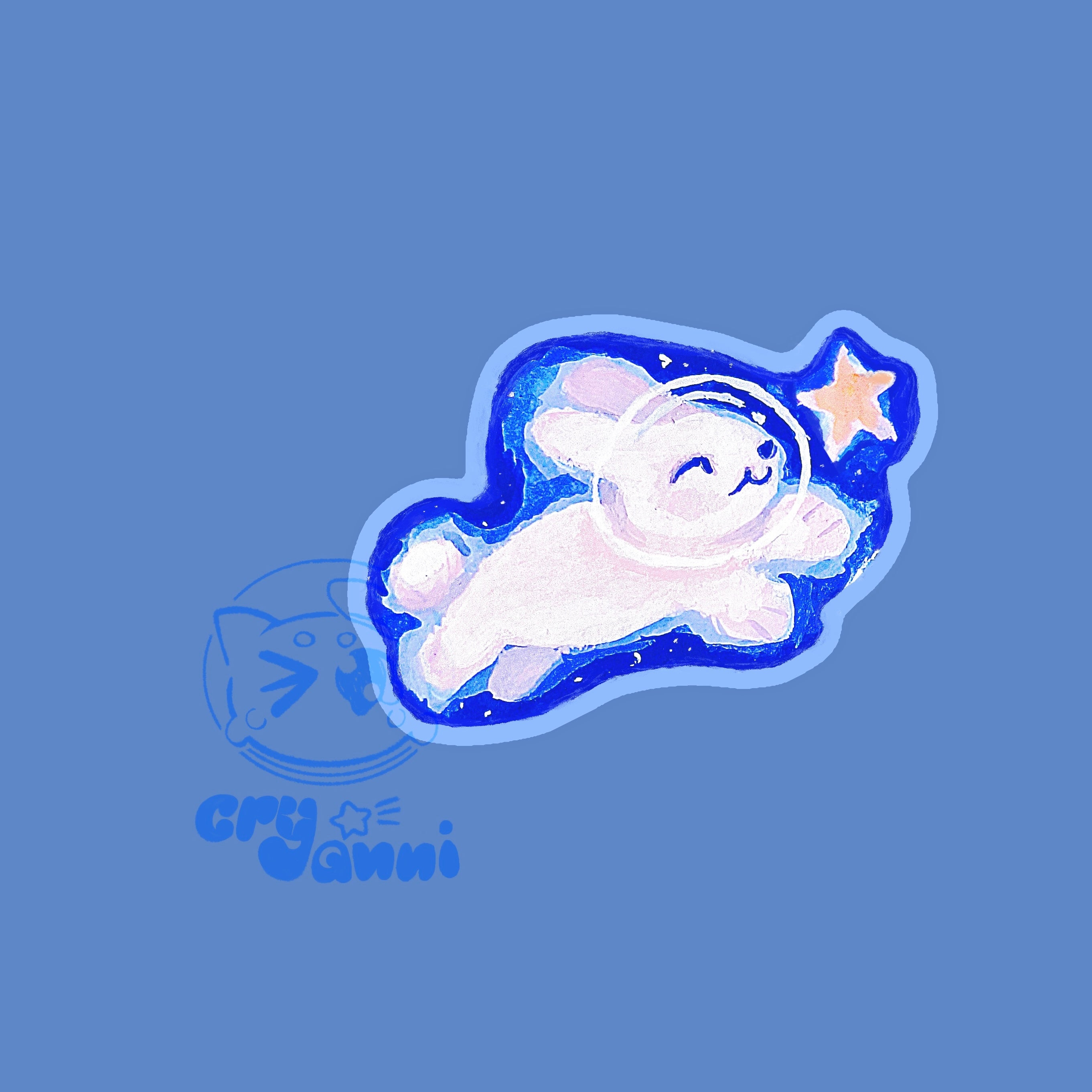 White Cat & Bunny - Left Sticker