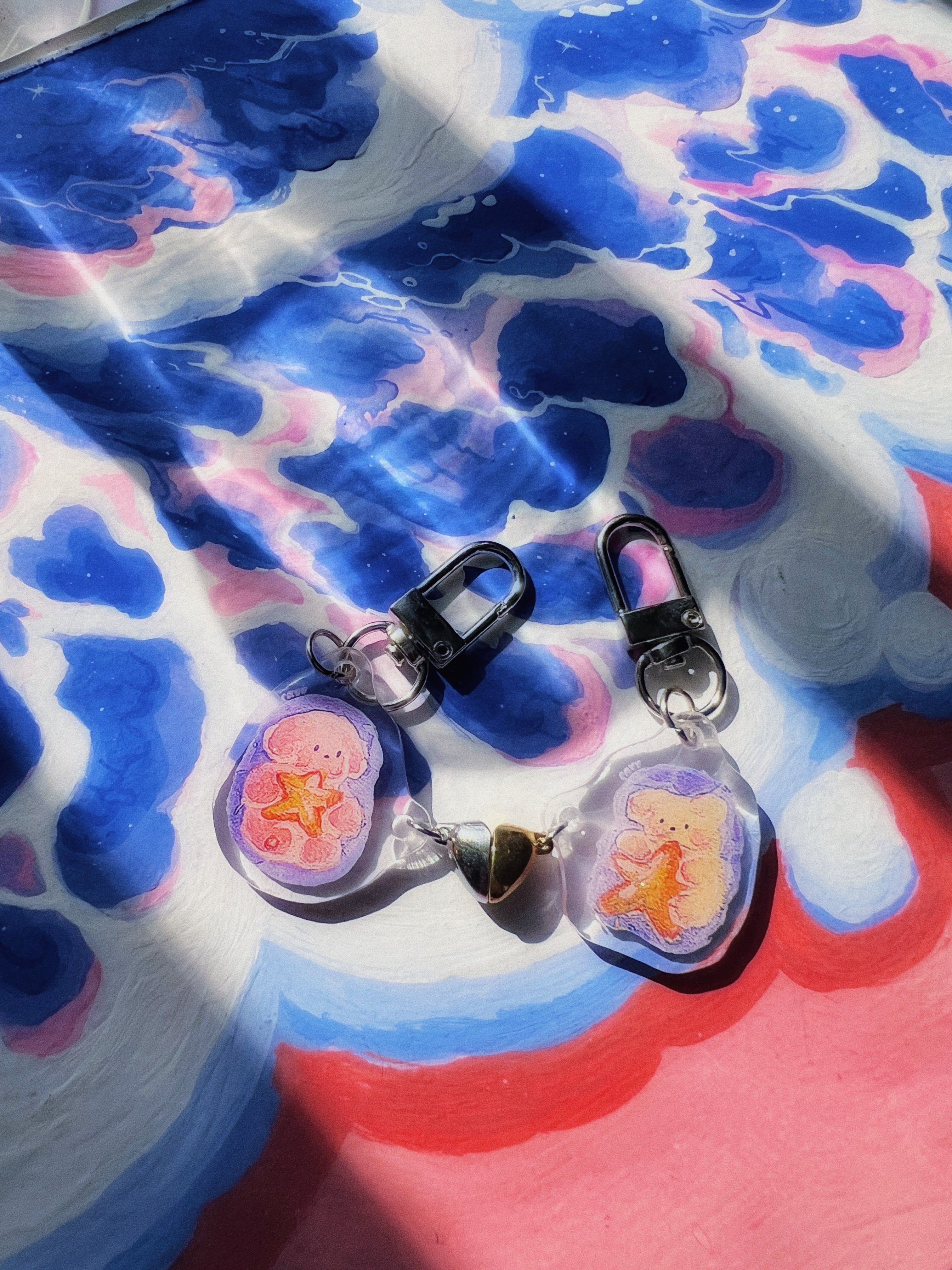 Pink & Yellow Bears - Heart Charms