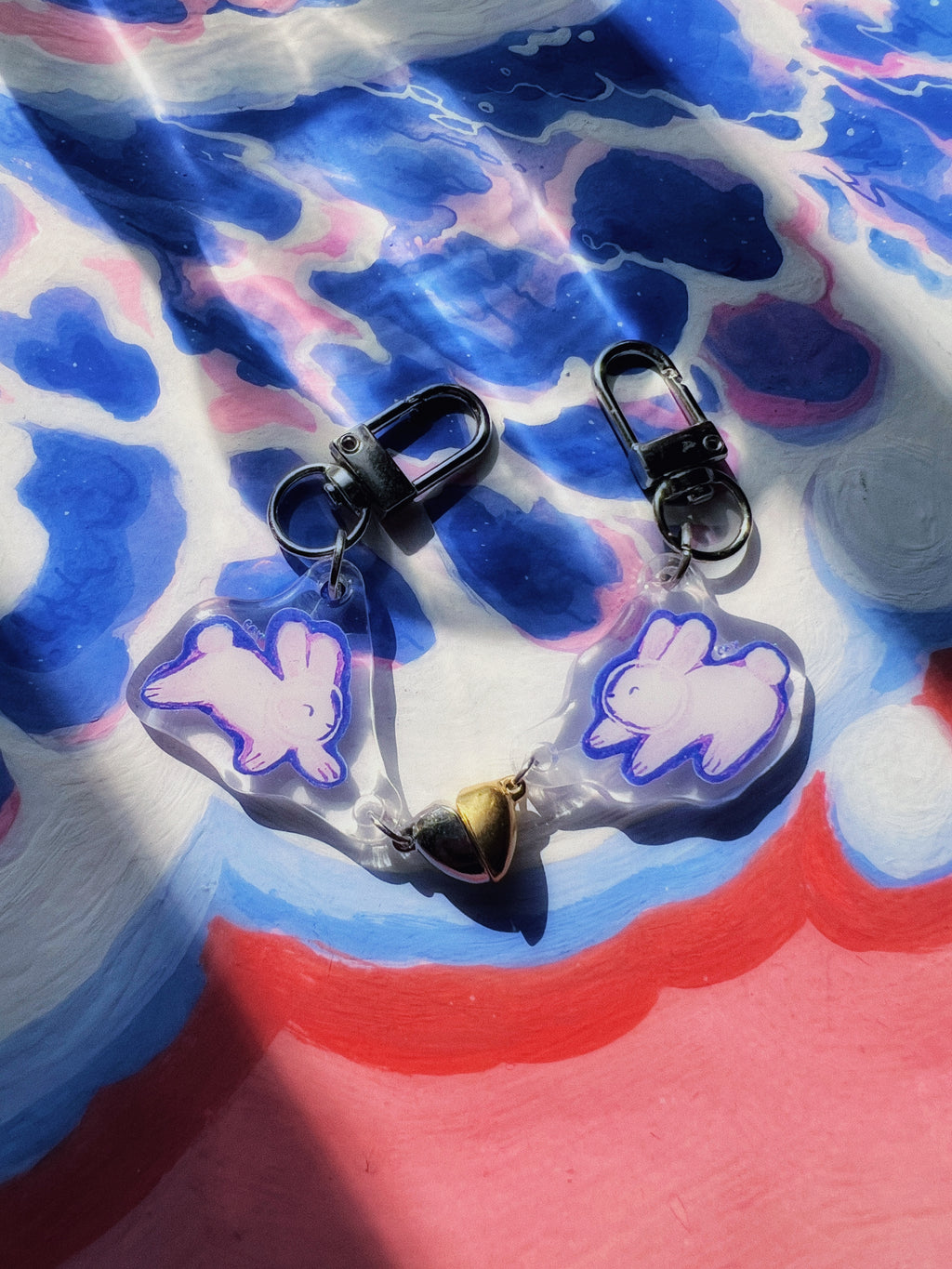 Pink & Purple Bunnies - Heart Charms