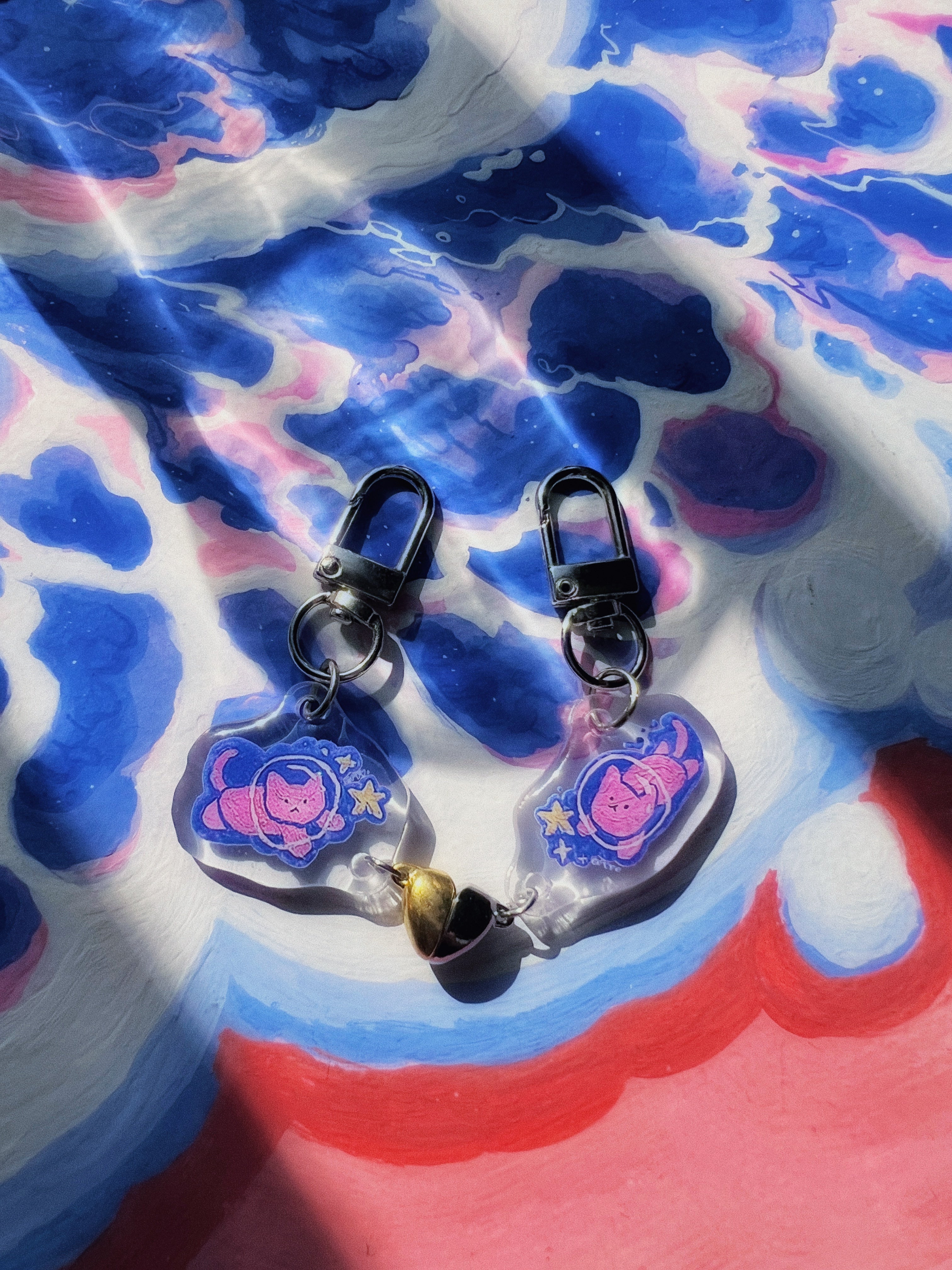 Purple Cat & Dog - Heart Charms